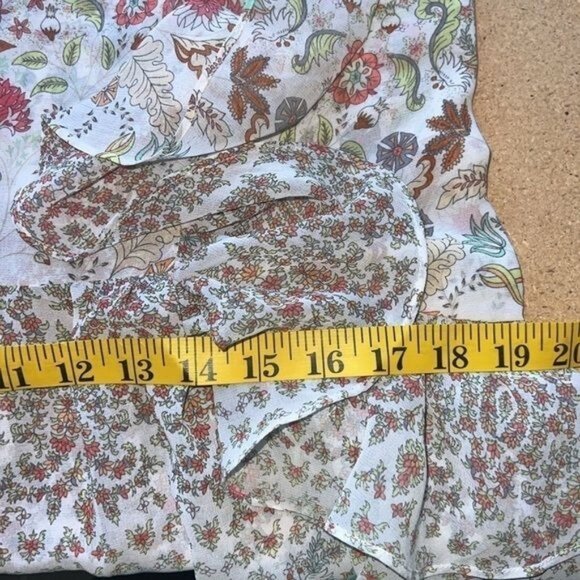 Matilda Jane Floral Ruffle Layered V-Neck Blouse With Sheer Sleeves Womens Small - Picture 13 of 14